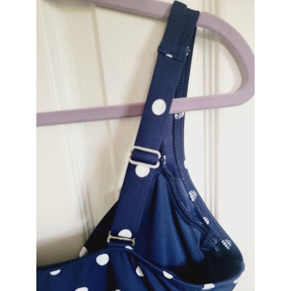 Lands' End Swim‎ Top Navy 12DD Halter Tankini Polka Dot Underwire Bra Nip Tuck - Picture 7 of 8